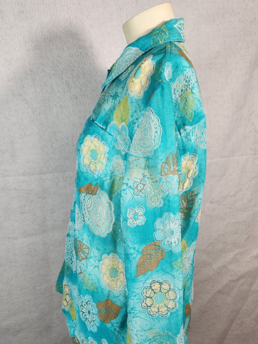 Alfred Dunner Womens Blouse Size 16 Long Sleeve Green Sheer Floral EUC Fast Ship - Picture 4 of 11